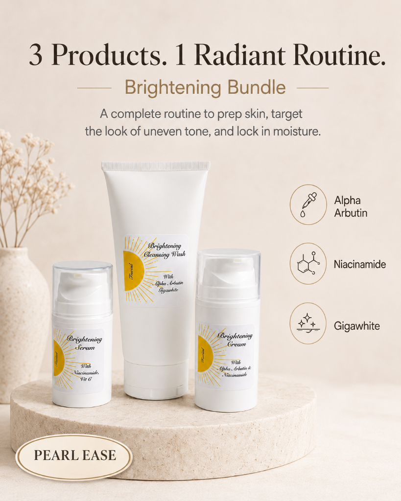 Brightening Bundle — Pearl Ease packshot — Cleansing Wash, Serum & Cream